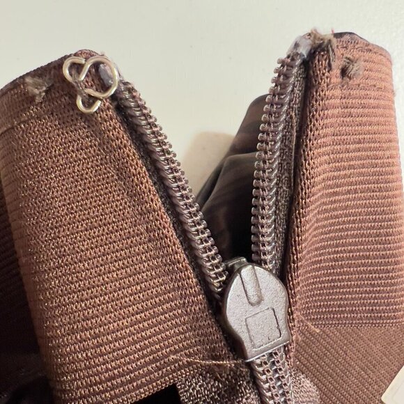 Maniere De Voir High Waisted Ruched Brown Satin Leopard Pants  Women's US 10 - Picture 13 of 13